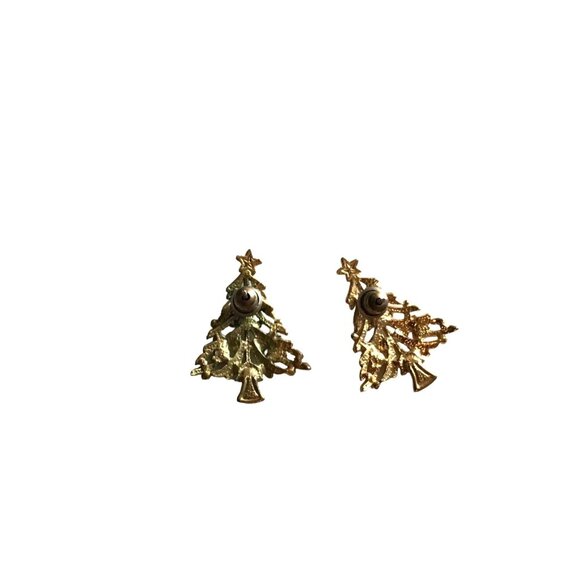 WOMENS GOLD TONE CHRISTMAS TREE WITH COLOR ORNAMENT STONE EARRINGS - Picture 4 of 4
